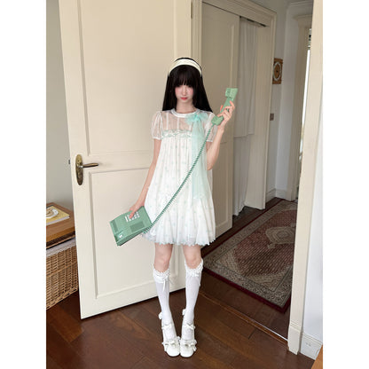 Sheer Lace Puff Sleeve Dress LAL0222