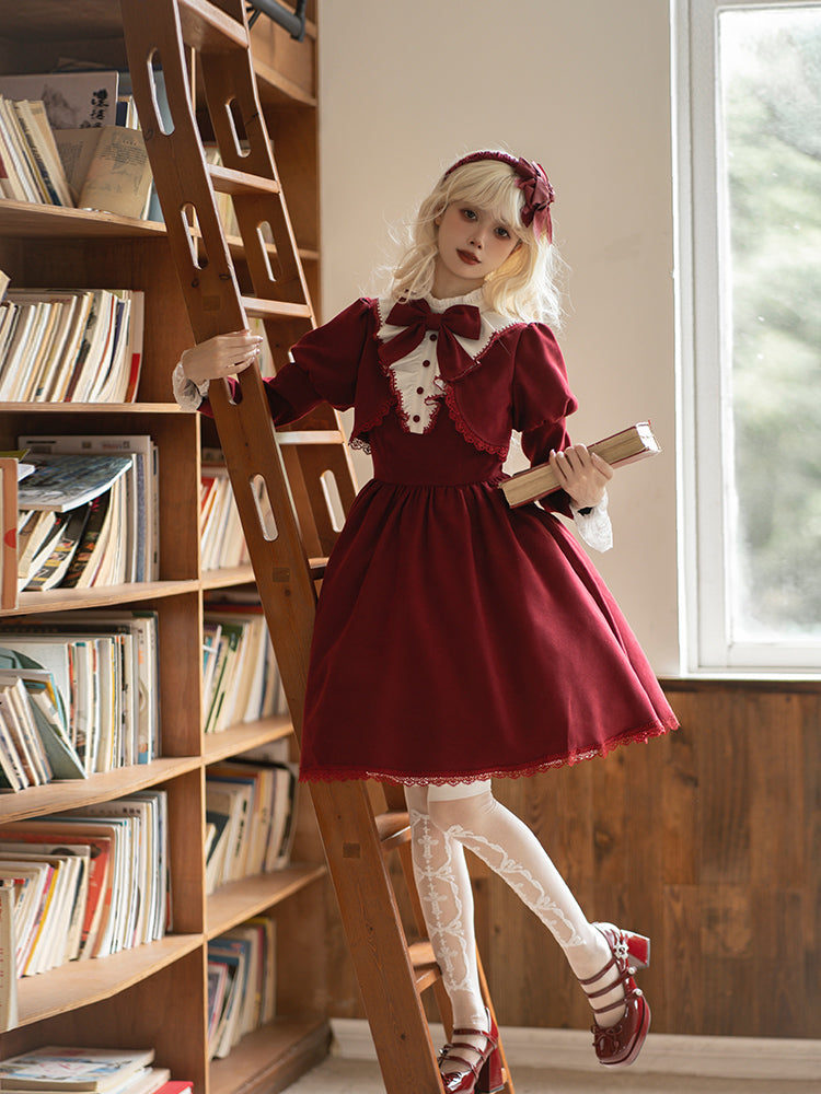 Volume Sleeve Faux Red Lolita Dress WIT0138