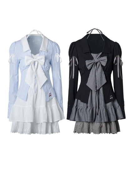 Ribbon Tie Blouse Jacket And Slip Dress PIN0051