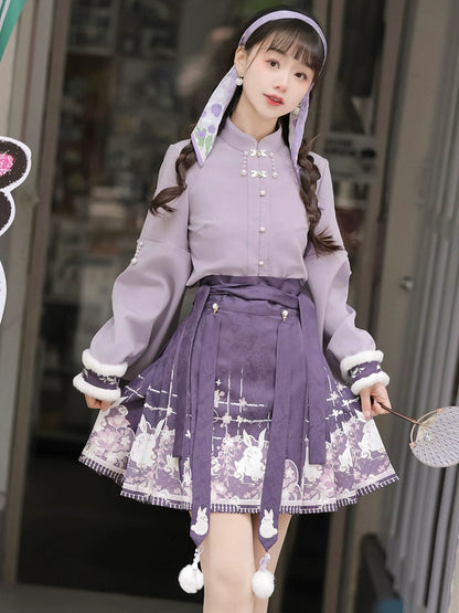 Rabbit Embroidered Purple Chinese Dress YOU0031