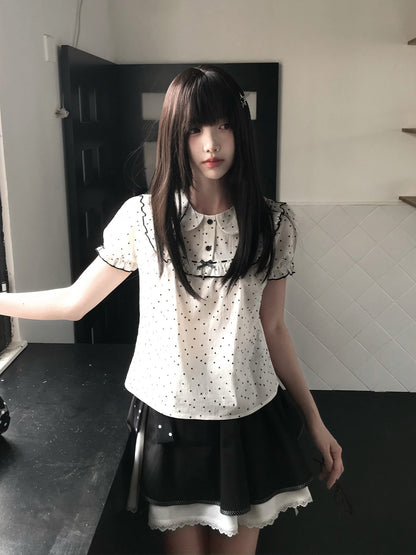 Polka Dot Doll Collar Ruffle Blouse LAL0179
