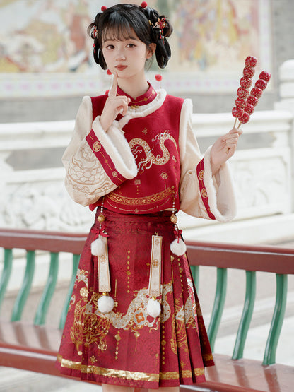 Chinese Dragon Embroidered Vest And Skirt Set YOU0288