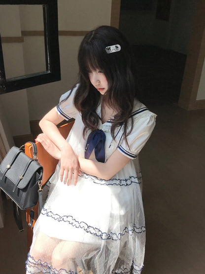 Sailor Collar Tiered Lace Dress LAL0194