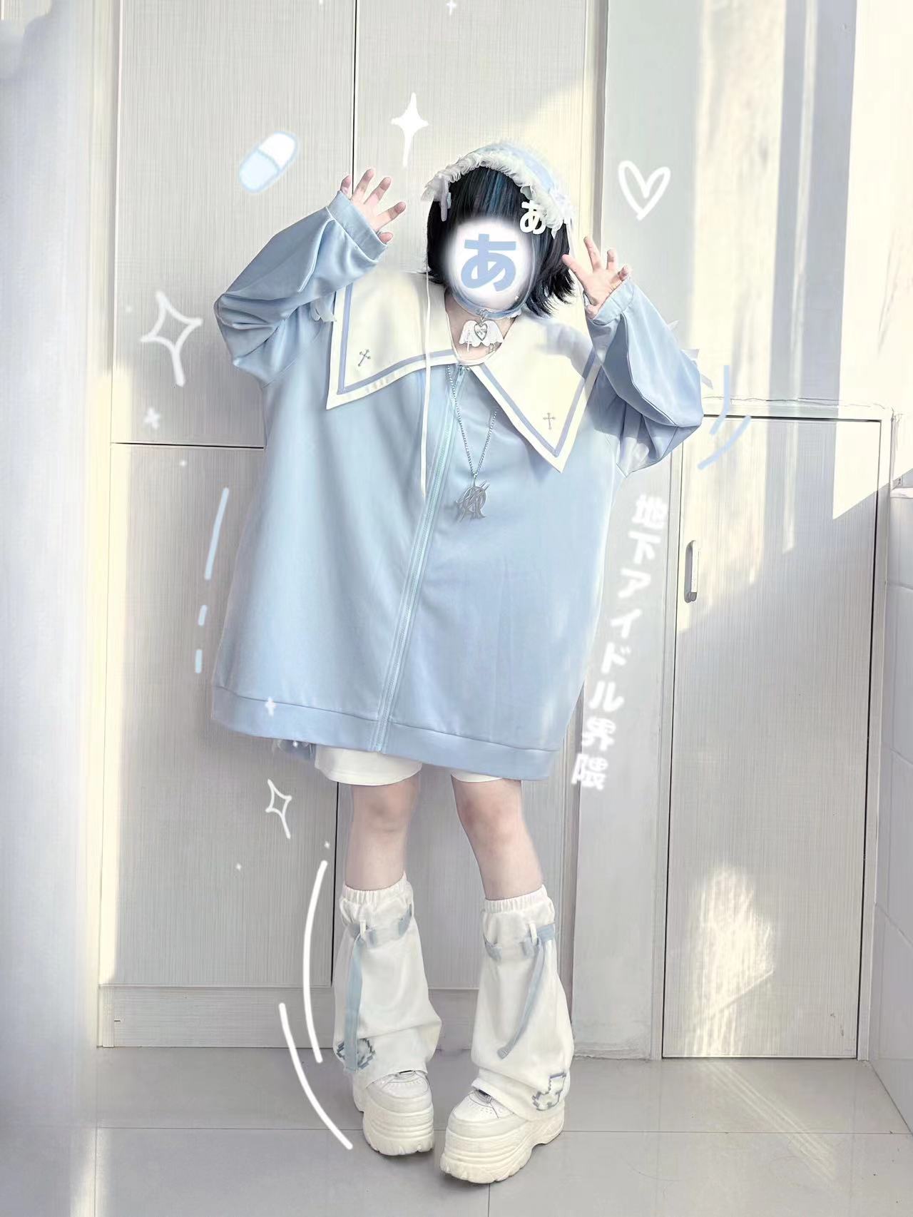 Subculture Style Sailor Collar Angel Light Blue Dress UND0017