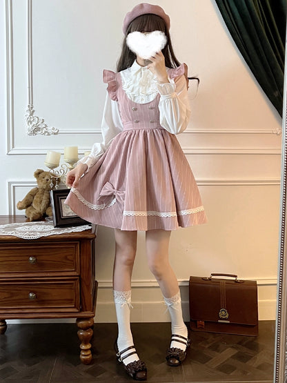 Frill Shoulder Pink Stripe Dress LAL0102