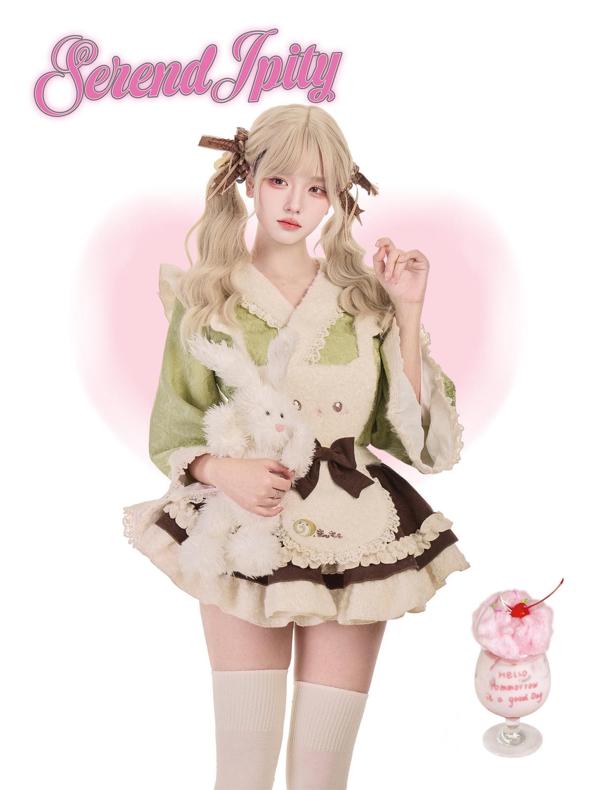Fluffy Hooded Cape With Kimono Wrap Top SER0167