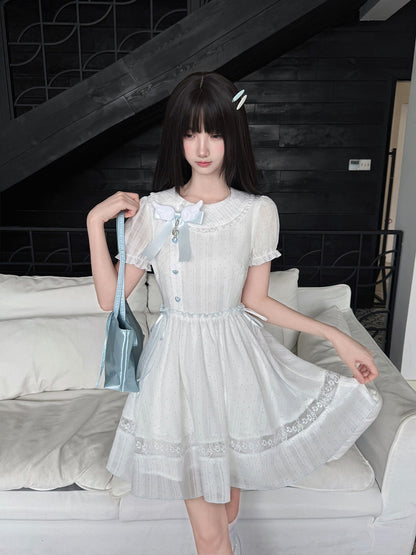 Sweet Polka Dot Puff Sleeve Lace Dress LAL0217