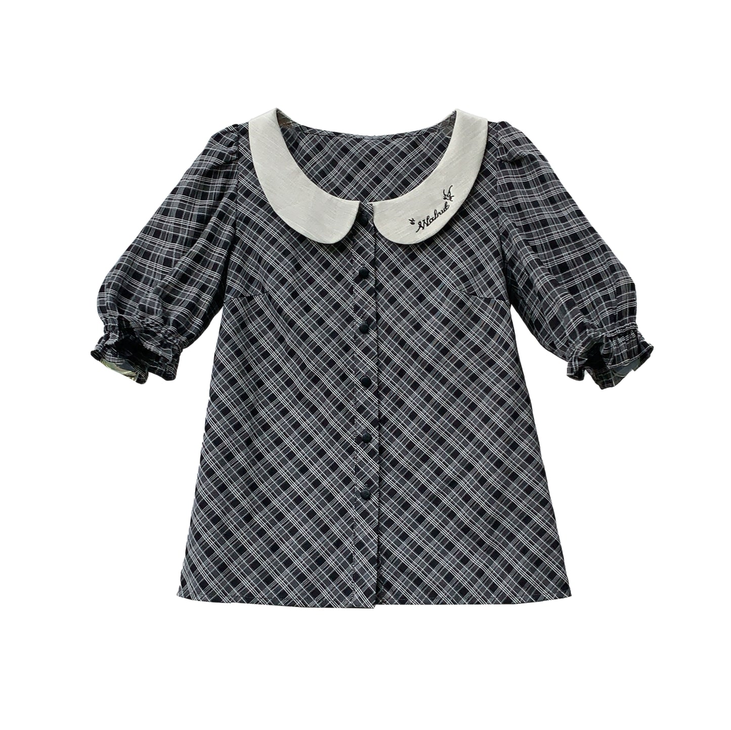 Plaid Doll Collar Shirt & Black Skirt HUT0091