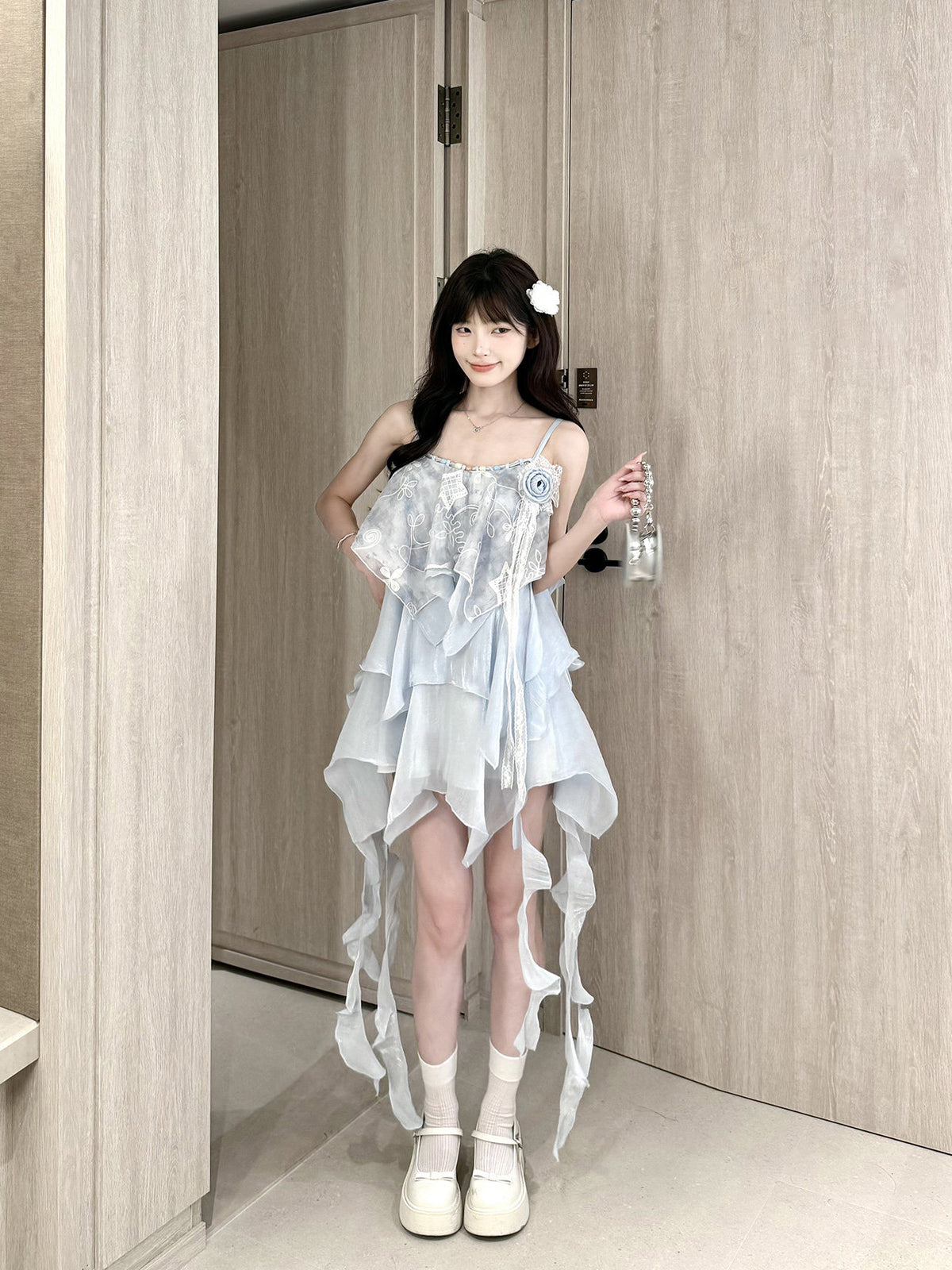 Asymmetric Ruffle Strap Mini Dress BEL0035