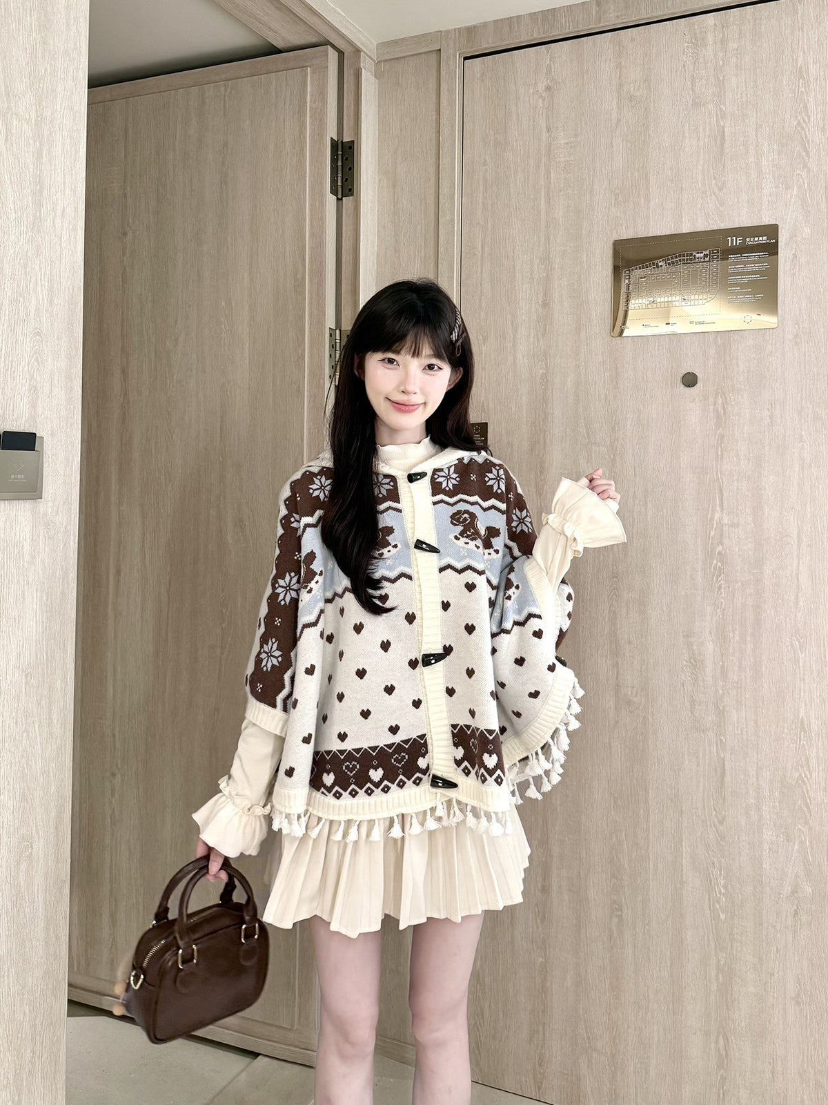 Fair Isle Tassel Knit Cape BEL0018