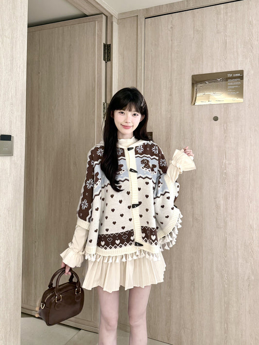 Fair Isle Tassel Knit Cape BEL0018