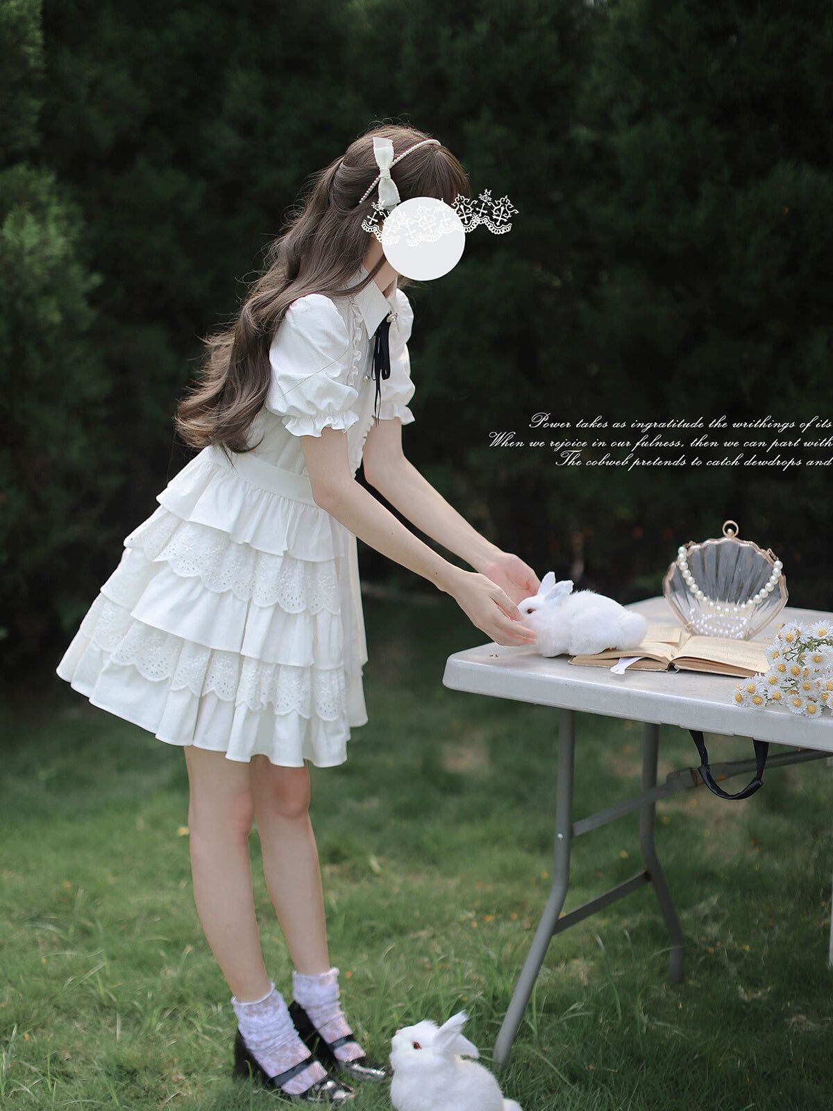 Frill Style White Sweet Dress HUT0084