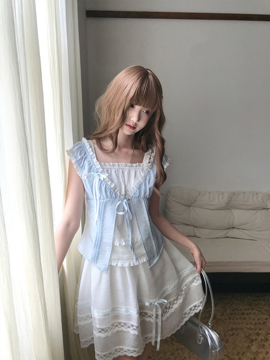 Sheer Ribbon Tie Cropped Camisole Top LAL0203