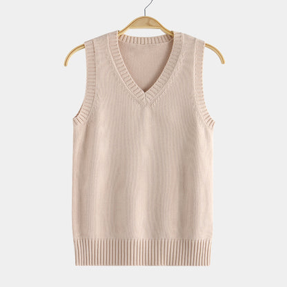 Knitting Factory 卸売の21色JKユニフォーム無地ベスト、日本のVネックプルオーバー秋冬セーターベストニットウェア