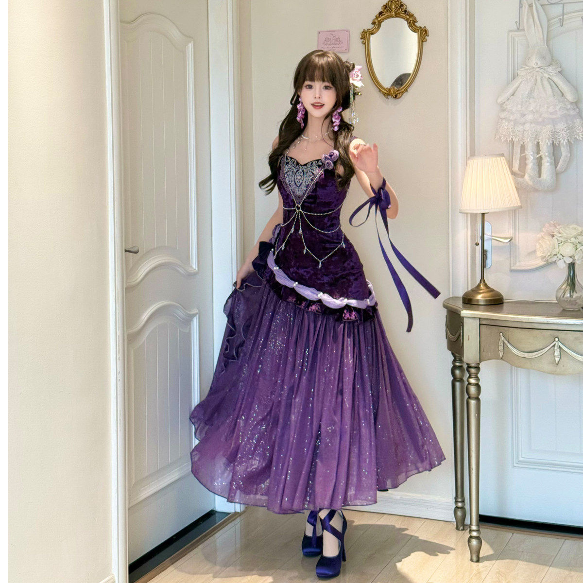 Purple Night Velvet Mermaid Princess Dress YOU0248
