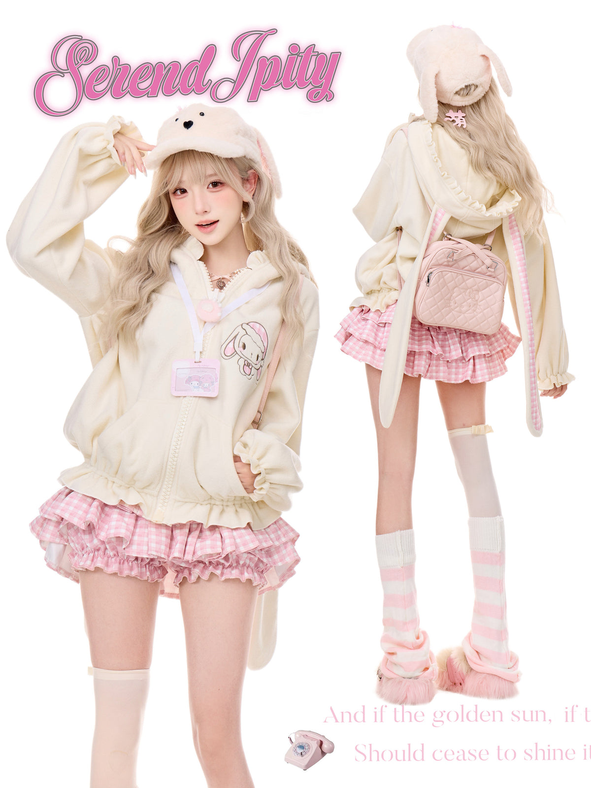 Bunny Ear Hood Jacket Pink Gingham Skirt SER0160