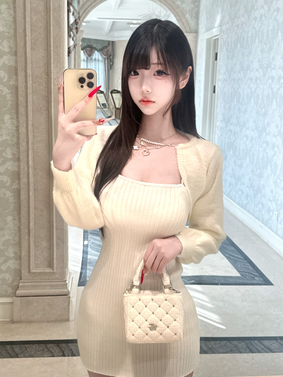 Ribbed Knit Bodycon Mini Dress With Cardigan KAN0010
