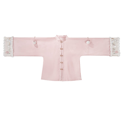 Chinese Style Floral Embroidered Vest Top Pleated Skirt Set YOU0265