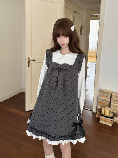 Vintage Bow Polka Dot Pinafore Dress LAL0143