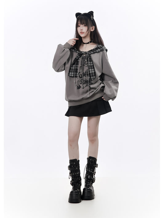 Plaid Shawl Collar Hooded Sweatshirt PIN0060