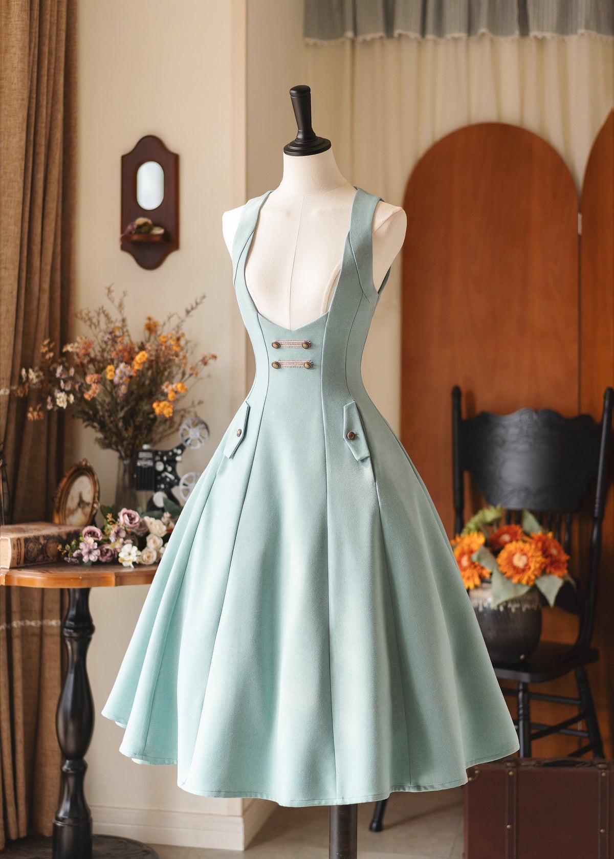 Vintage Waist-Cinch Pinafore Dress FOR0066