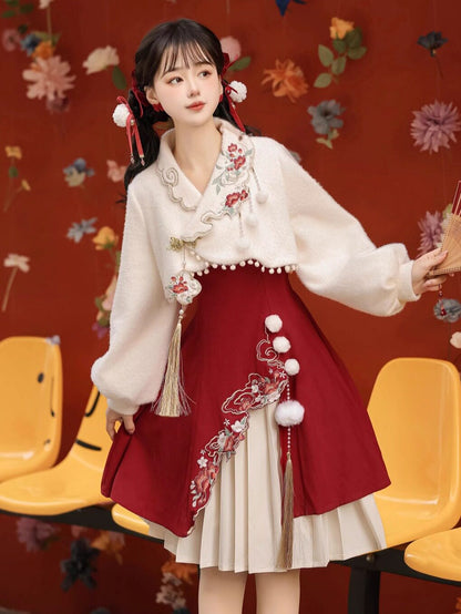 Chinese Style Embroidered Cami Dress Three-Piece Set YOU0239