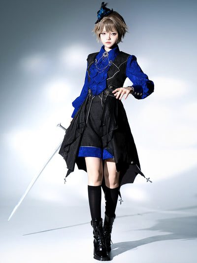 Gothic Knight Blue Shirt Vest And Shorts Set YOU0259