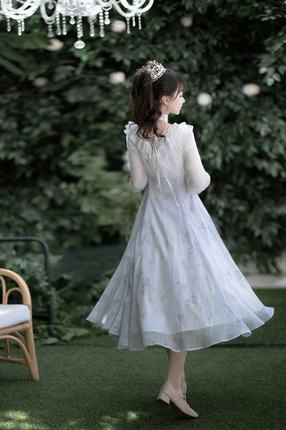 Elegant Middle Sleeve Light Blue Girly Dress YOU0035