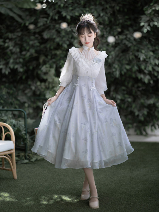 Elegant Middle Sleeve Light Blue Girly Dress YOU0035