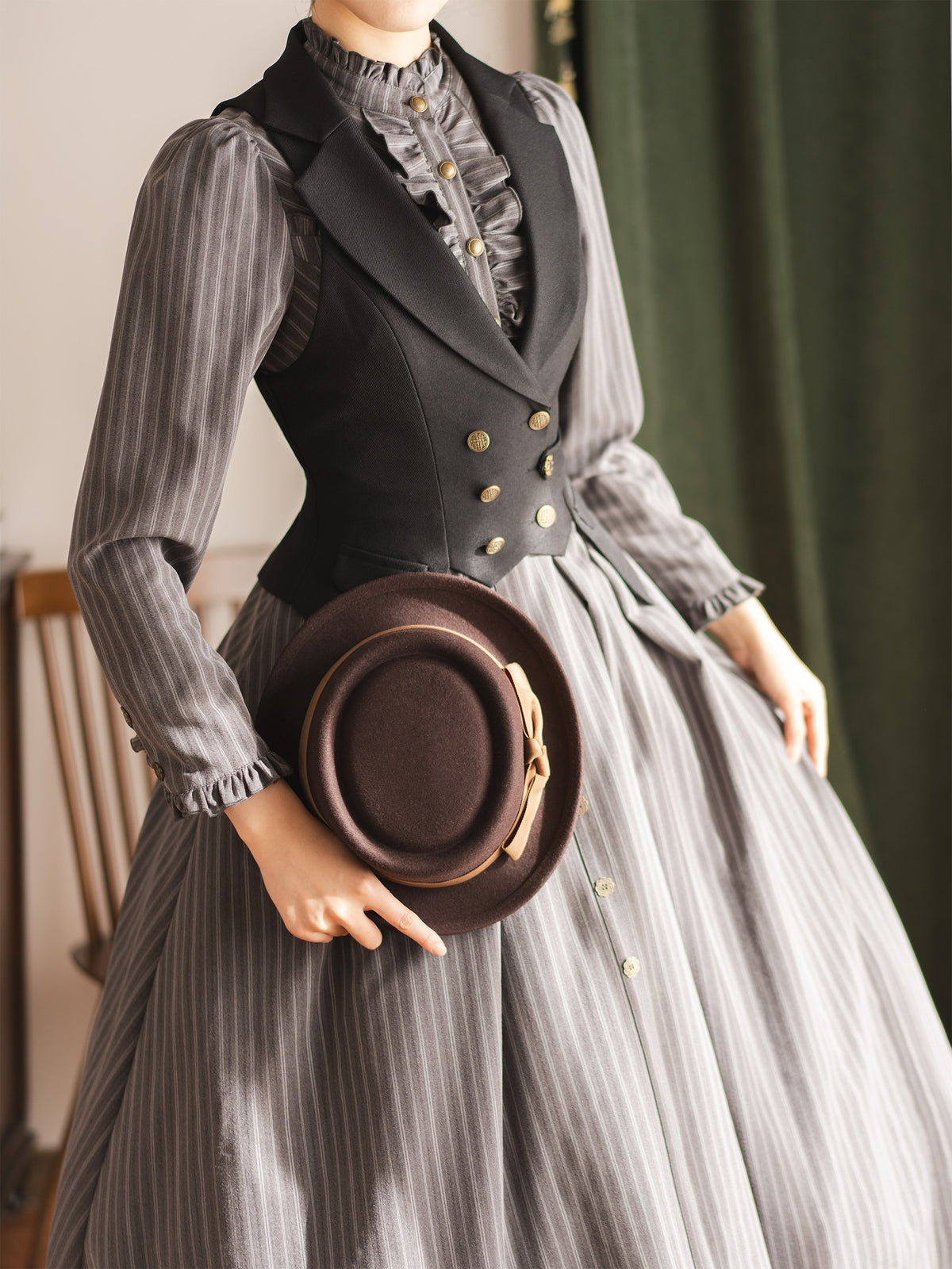 Vintage Double-Breasted Tailored Waist Vest FOR0063