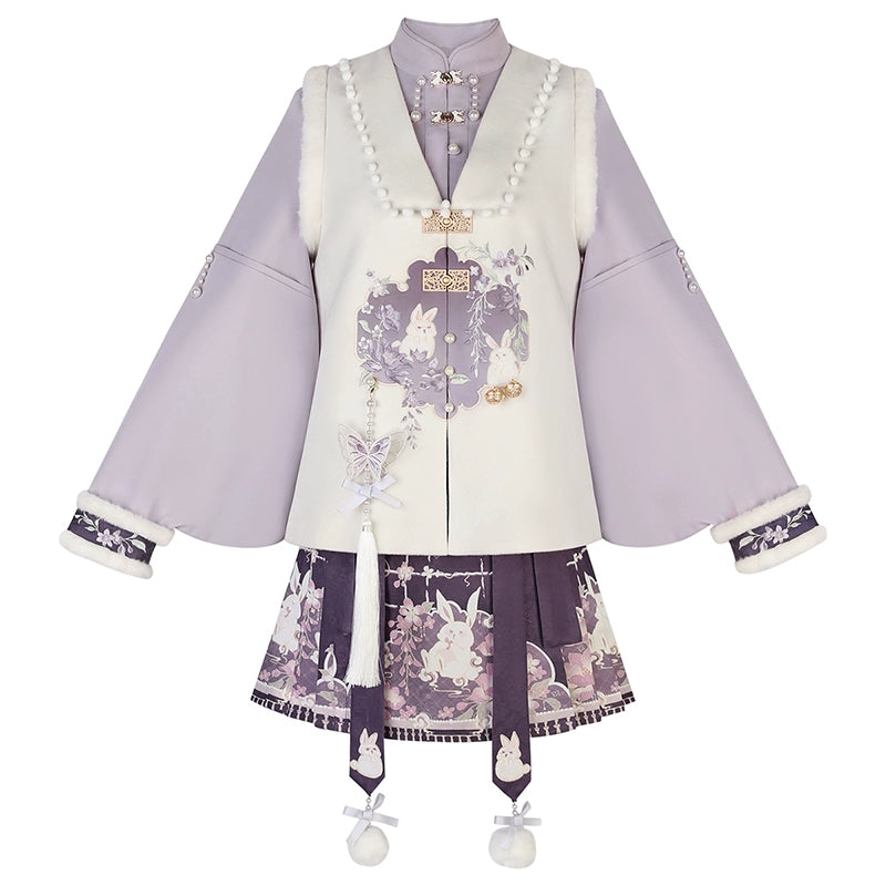 Rabbit Embroidered Purple Chinese Dress YOU0031