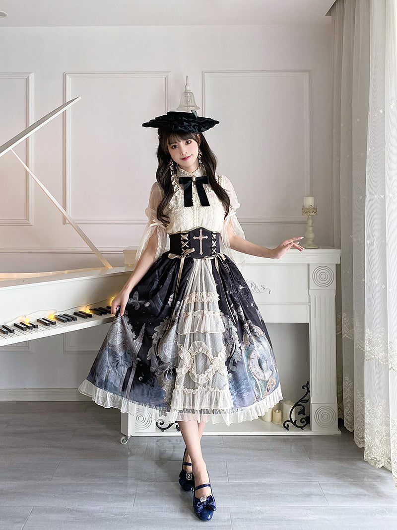 Clock & Butterfly Print Lolita Dress YOU0110