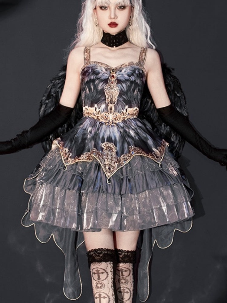 Elegant grey feather Lolita Dress  URT0001