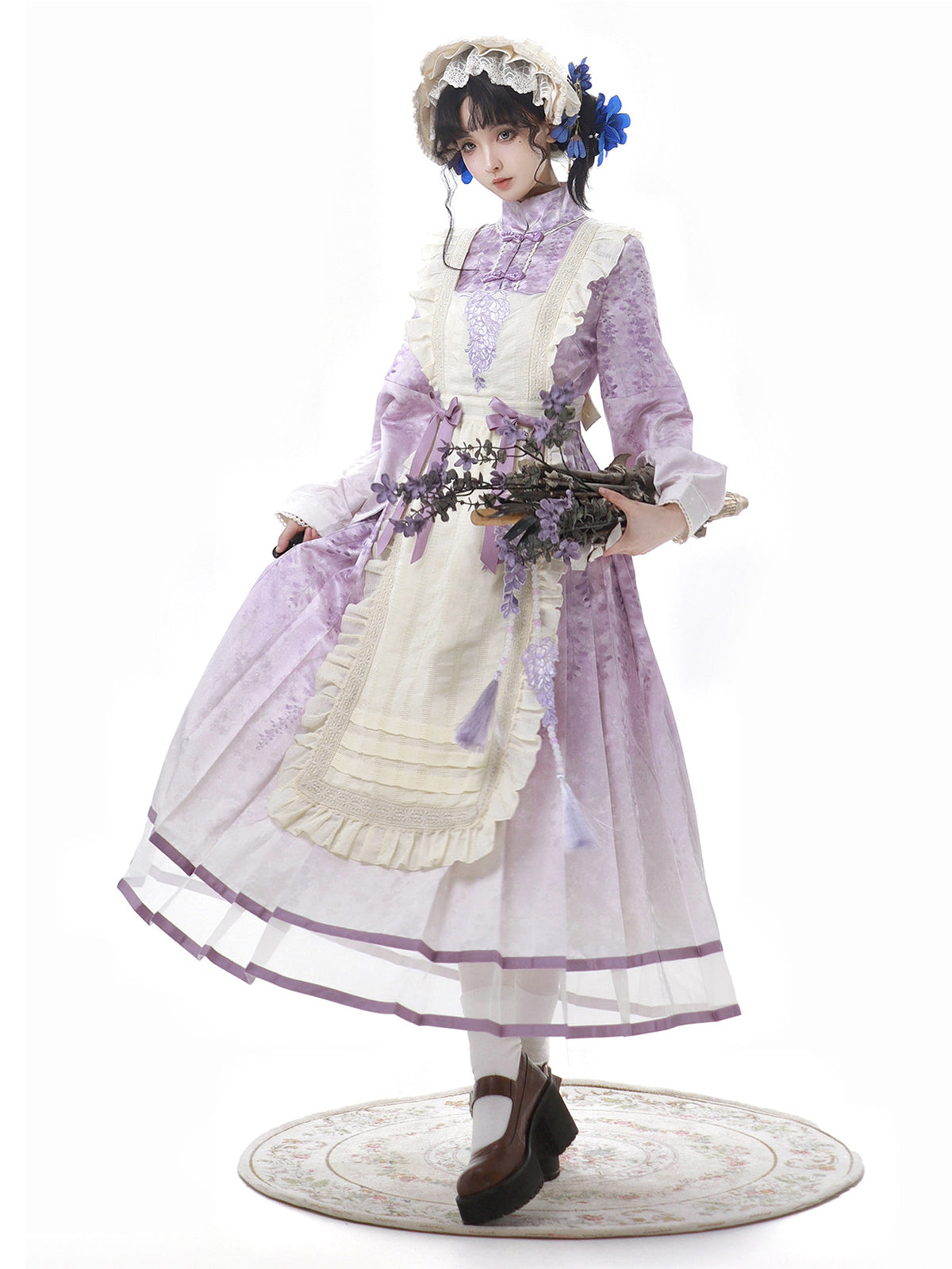 Chinese Style Floral Print Apron Dress Set YOU0252