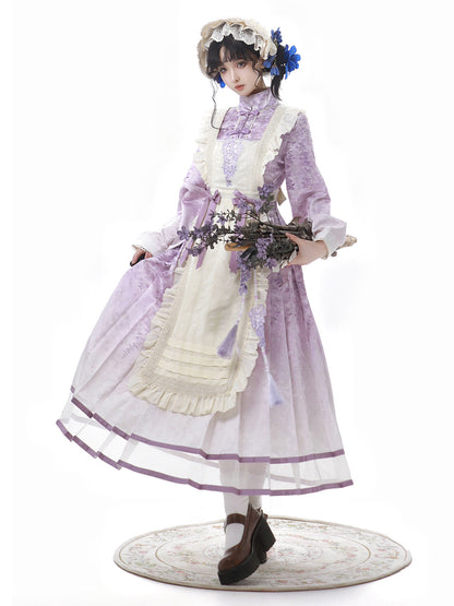 Chinese Style Floral Print Apron Dress Set YOU0252