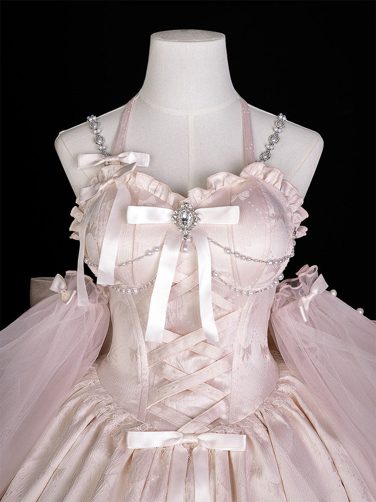 Pink Ballet Lace-Up Lolita Jumper Skirt Dress YOU0305