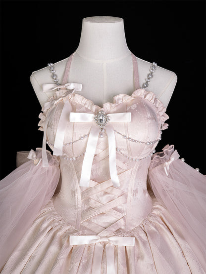Pink Ballet Lace-Up Lolita Jumper Skirt Dress YOU0305