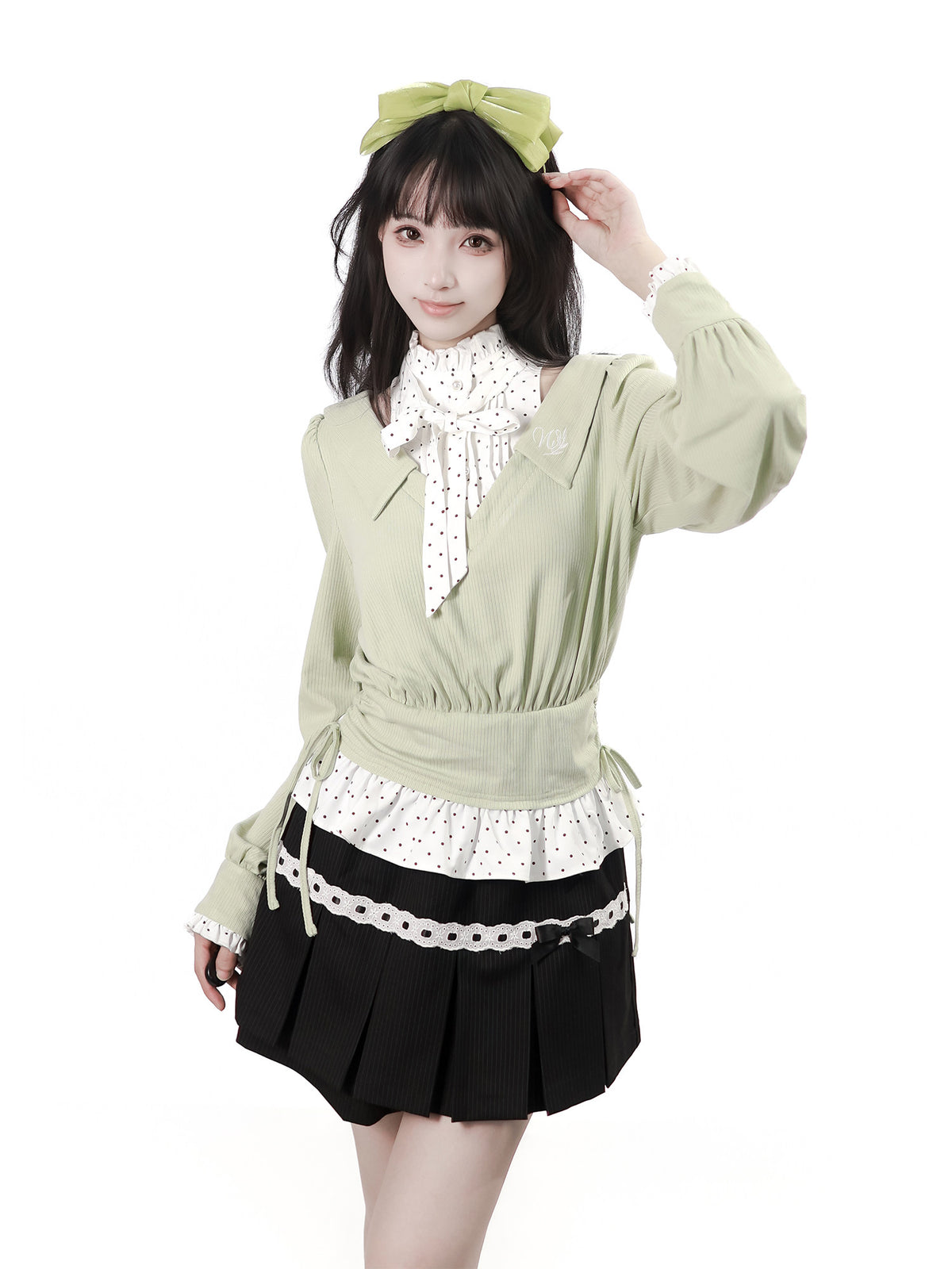 Bow-Tie Academy Knit Top With Pleated Mini Skirt PIN0056