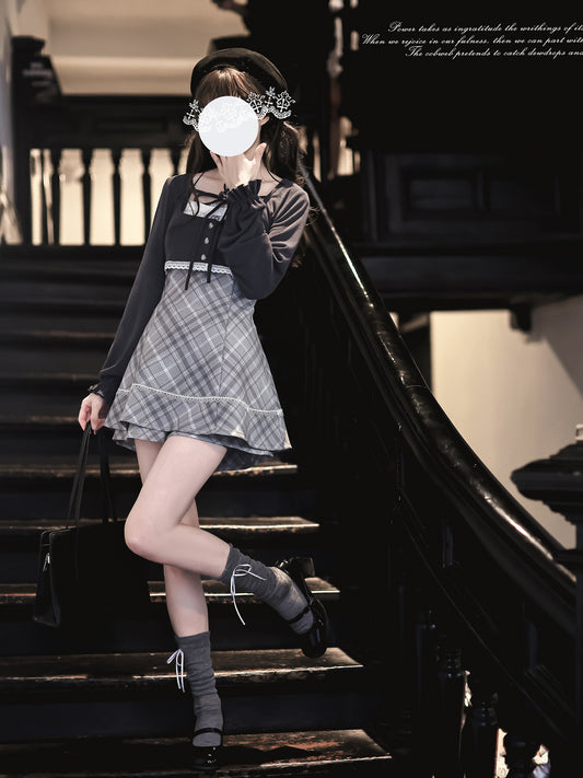 Plaid Cami Dress Cardigan Set HUT0163