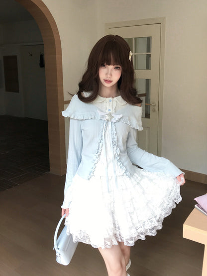 Off Shoulder Ruffle Collar Knit Top LAL0144