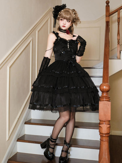 Black & White Ribbon Lolita Dress YOU0072