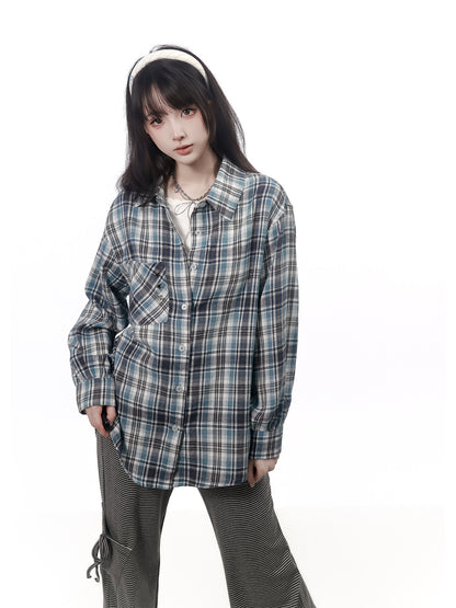 Plaid Flannel Oversized Shirt Jacket PIN0030