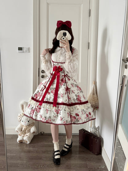 Red Floral Ribbon Trim Lolita Dress ONE0026