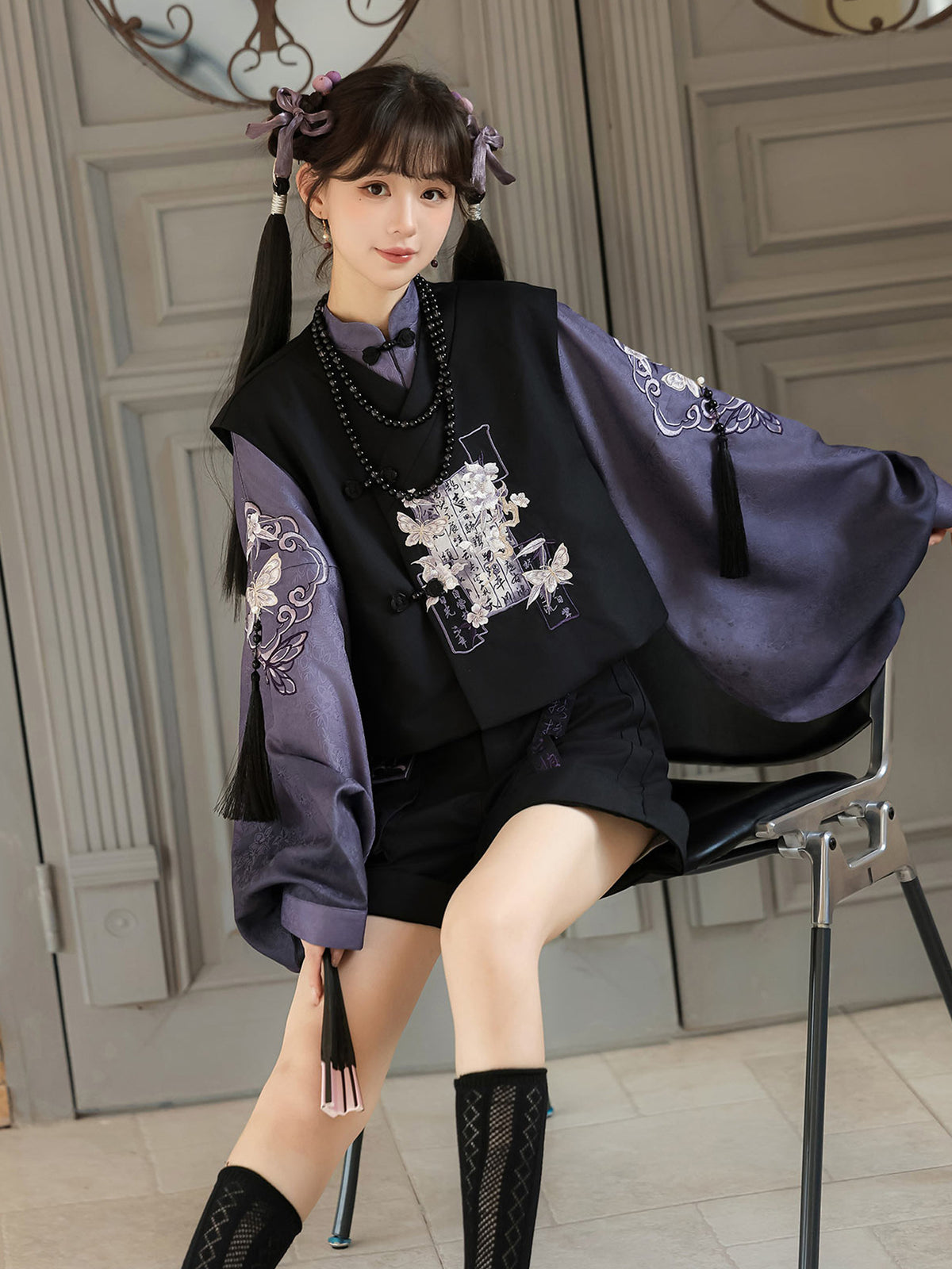 Chinese Style Embroidered Vest Shorts Set YOU0320