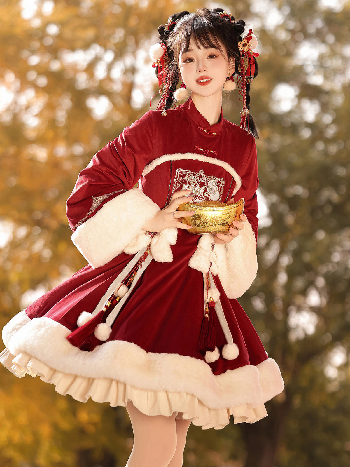 Chinese Style Red Lolita Cape Dress Set YOU0316