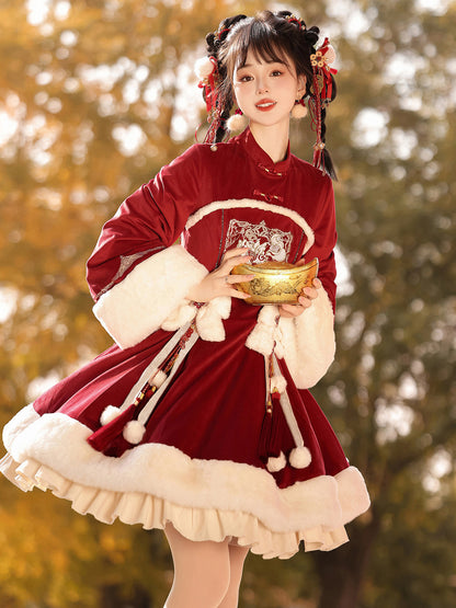 Chinese Style Red Lolita Cape Dress Set YOU0316