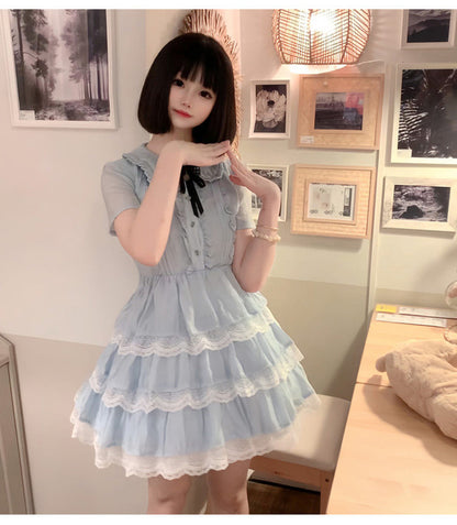 Ruffle Collar Tiered Lace Dress LAL0246