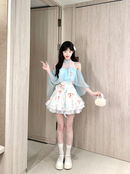 Off Shoulder Halter Floral Tiered Dress BEL0033