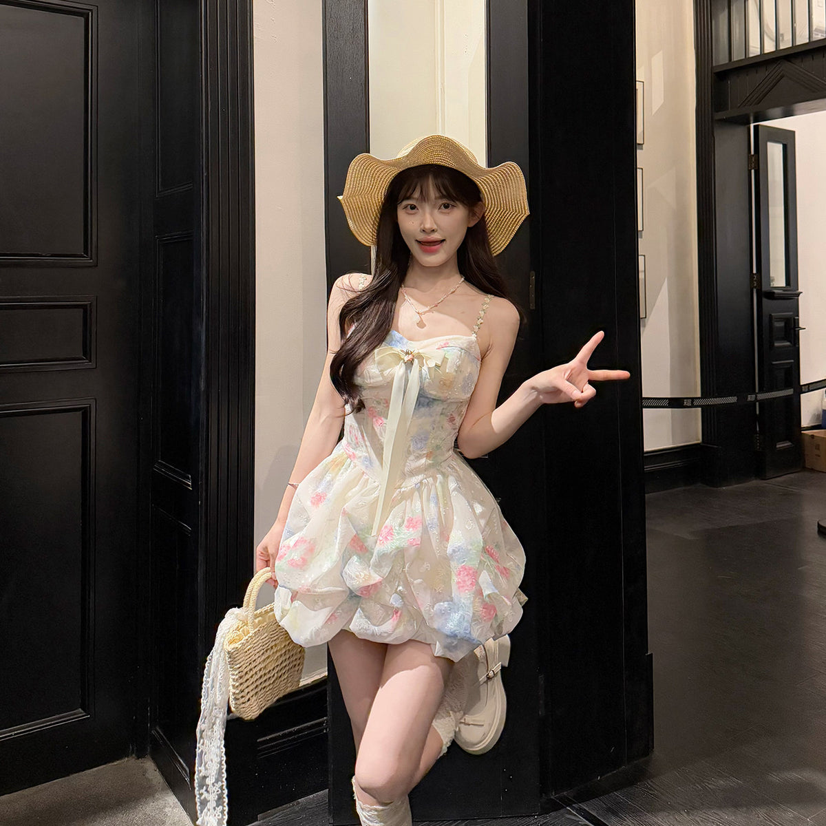 Floral Corset Bubble Hem Dress BEL0026