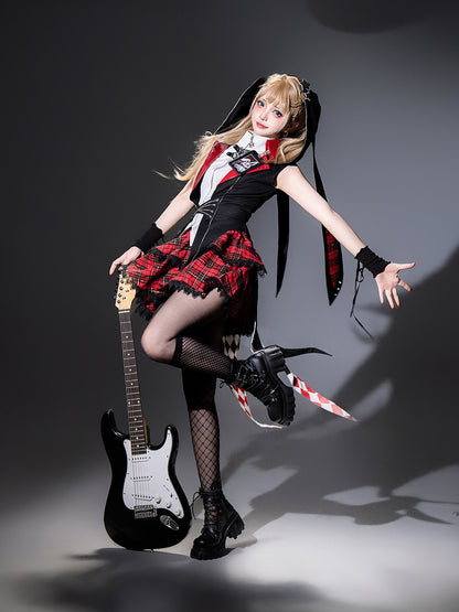 Rock Punk Plaid Skirt Jacket Set YOU0303
